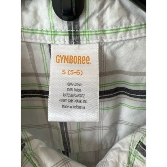 Gymboree Plaid Button Front Green Gray White Collar Short Sleeve Shirt Boys S 5 - Picture 2 of 4